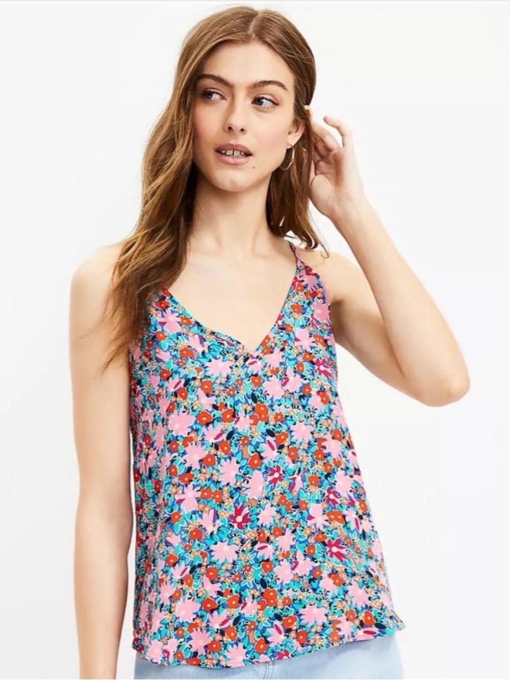 LIKE NEW: Floral V-Neck Strappy Tank Top - Pink Floral